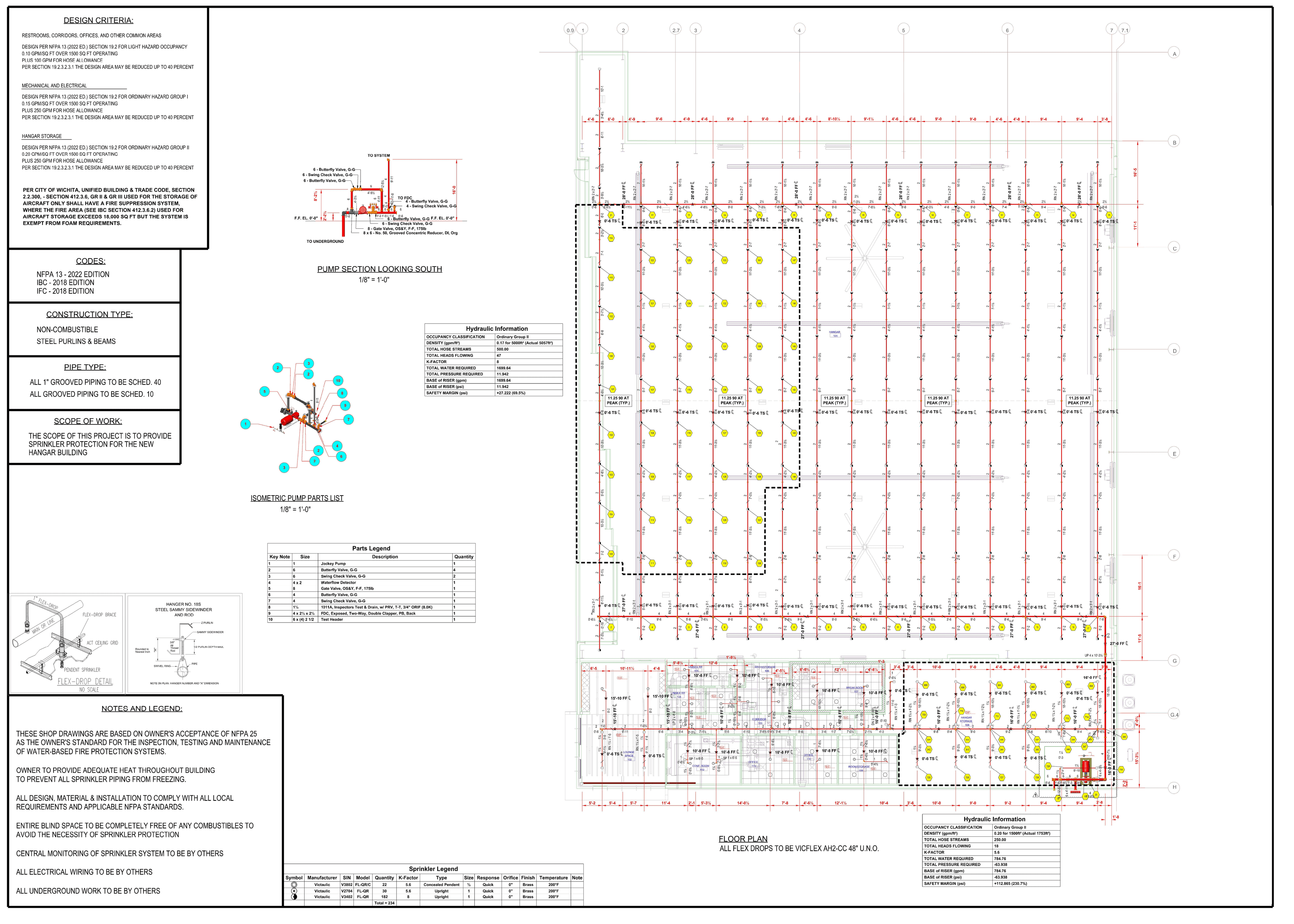 AAO Hangar 31, Floor Plan & Pump Section, a fire protection drawing by Rush Fire Protection